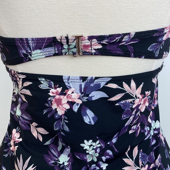 Macrame  Black Floral Halter Tie Tankini Top - Picture 6 of 11